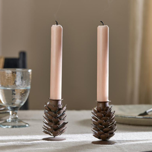 Nkuku Elagalu Pine Cone Candle Stick Rust Set of 2